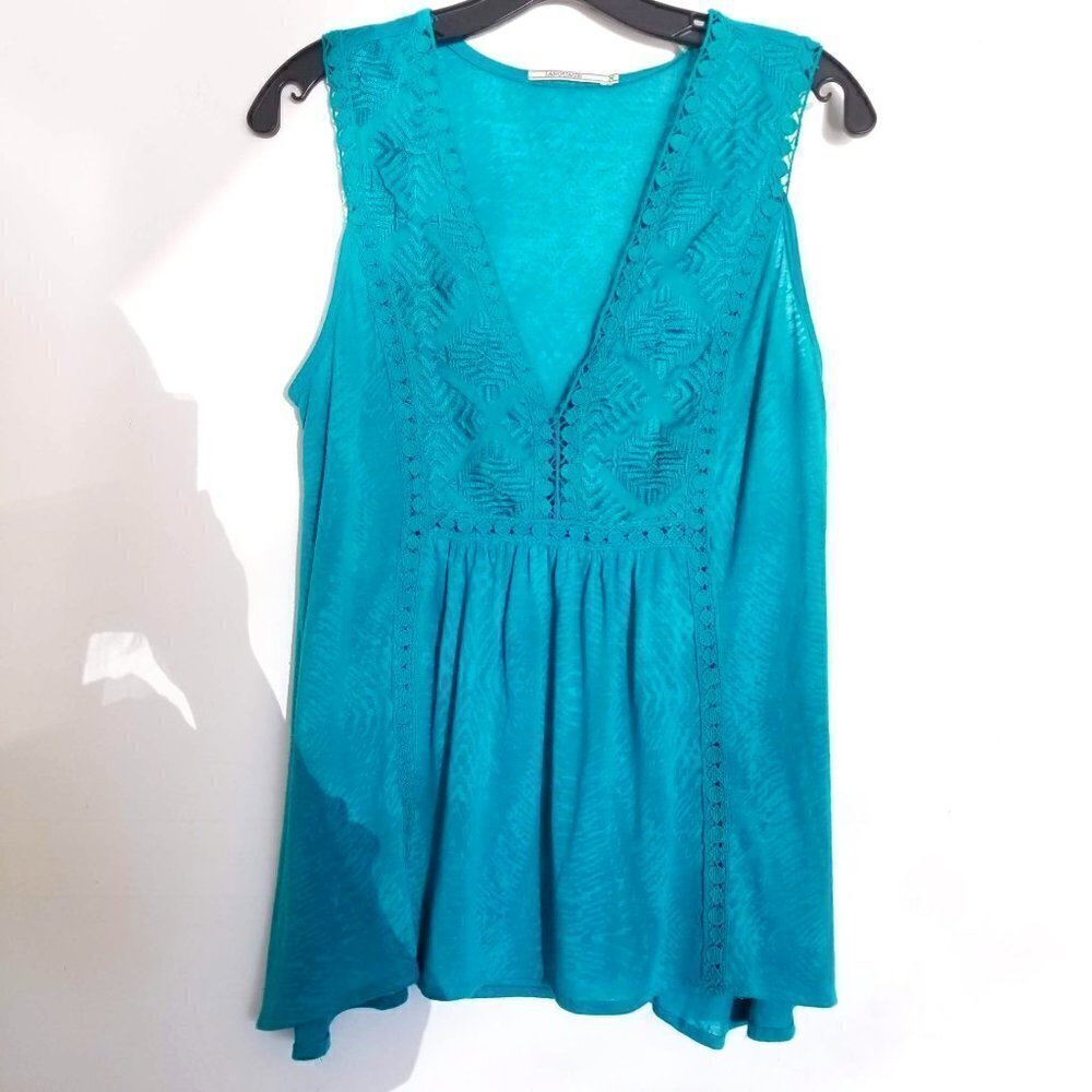 Language Embroidered Cutout Eyelet Sleeveless Top